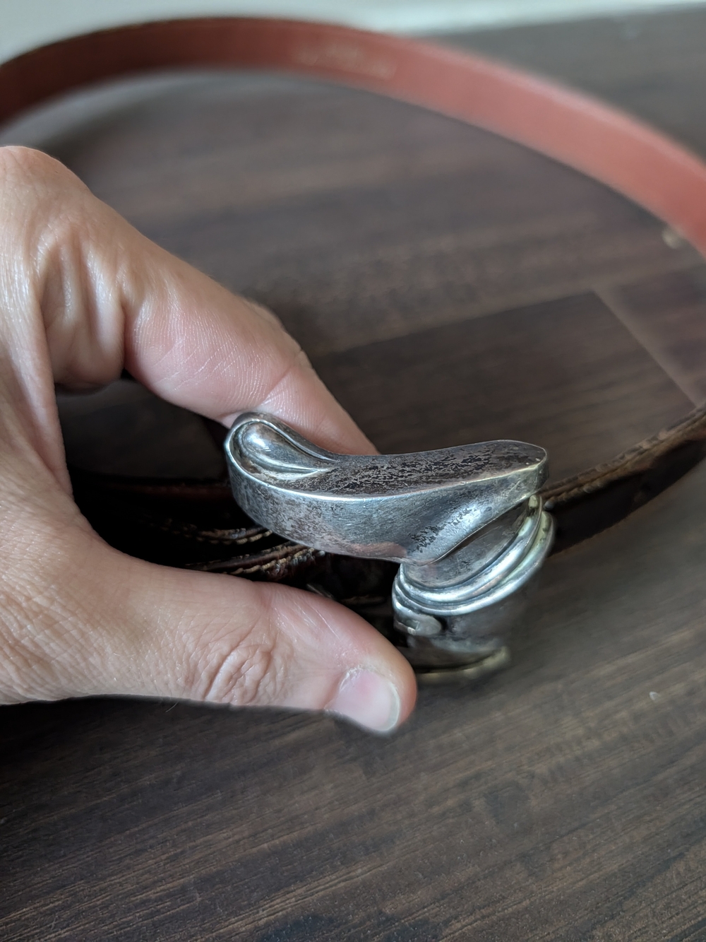 KIESELSTEIN-CORD Chunky 925 Sterling Silver Buckle & Tip Brown Alligator Belt - Picture 4 of 16